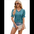 thumbnail image 2 of Blusas Casuales Tipo Túnica para Mujer, Lindas, con Mangas Abullonadas, Corte Entallado, Cuello en V, Estilo Y2k, para Salir, de Verano Azul Pavo Real XXL, 2 of 7