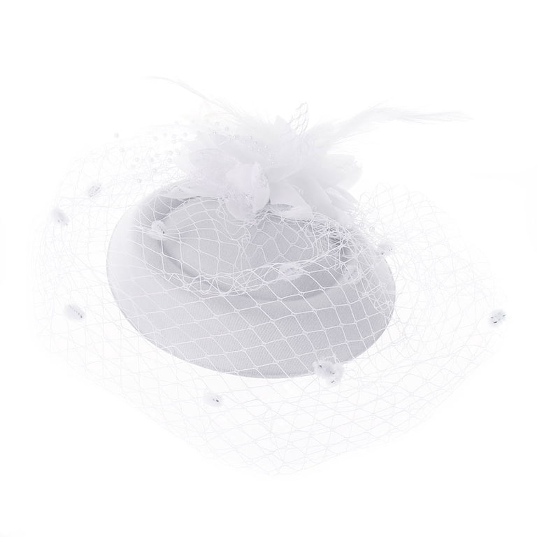 Womens Fascinator Hat Mesh Veil Flower Feather Pearl Beaded  display picture 3