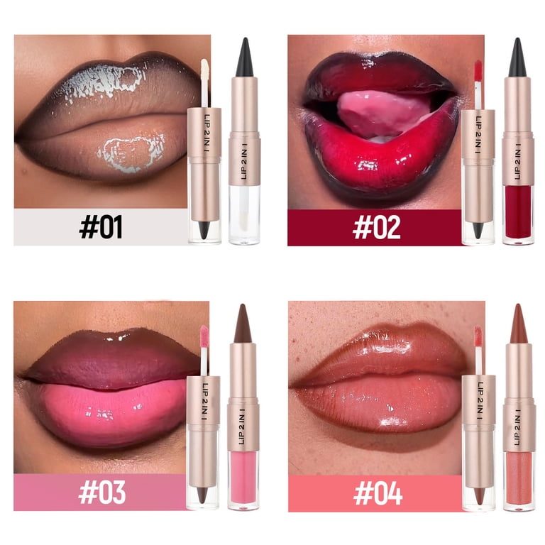Lipstick, Lip Gloss, Double Head 2-in-1 Makeup with Matte Lip