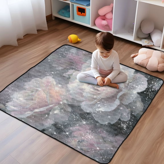 WOBOGO Brilliant Rose Baby Playmats Extra Large Waterproof Rollable Activity Pads for Toddlers 50×50inch