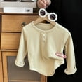 thumbnail image 2 of Little Kid Children's Undershirt Autumn New Round Neck Long Sleeve Shirt Autumn Girls Warm Underwear Boy Baby Foreign Clothes High Top Cleats Girls Baby Girl Fall Tops Toddler 4-5 Years Yellow, 2 of 4