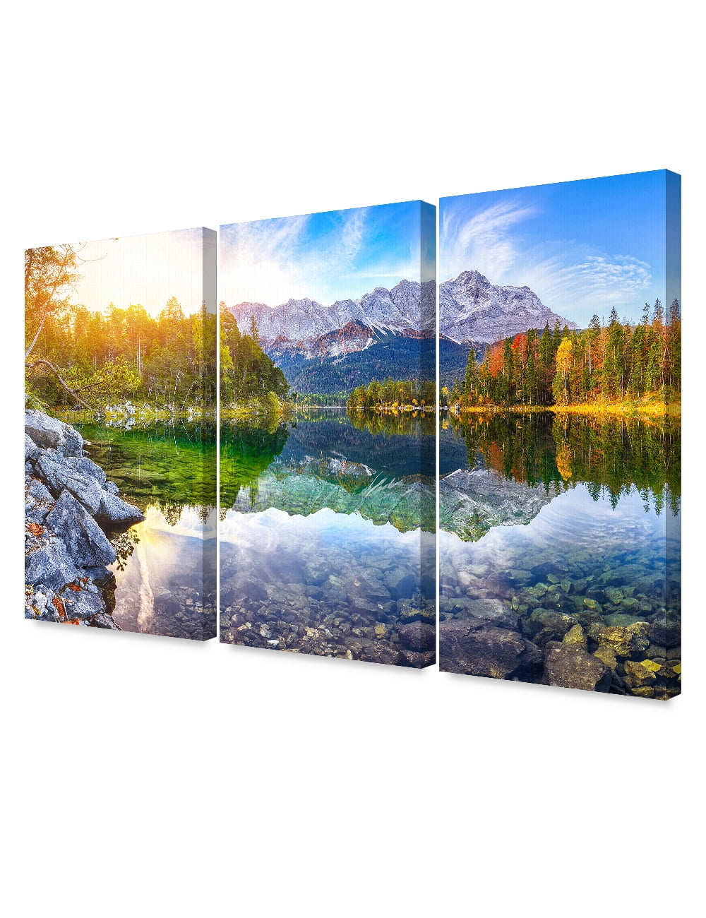 DecorArts Eibsee Lake(Triptych). Giclee Canvas Prints for Wall Decor.48x32