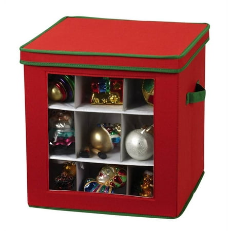 27 Pc Holiday Ornament Red Canvas Cube with Trim