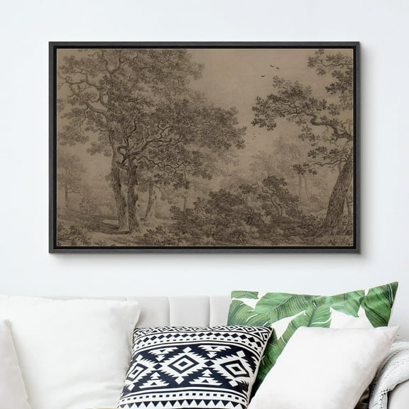 IDEA4WALL Framed Canvas Wall Art Retro Majestic Oak Tree Drawing Detailed Illustrations Black & White Nature Forest Elegant Vintage Print Wall Decor for Living Room, Office -