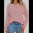 thumbnail image 4 of Camisas de Larga para Mujer, Blusas de Rayas con Bloques de Color, Ropa de Moda de Otoño, Blusas con Cuello Redondo Rojo y S, 4 of 8