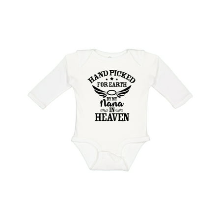 

Inktastic Handpicked for Earth by My Nana in Heaven with Angel Wings Gift Baby Boy or Baby Girl Long Sleeve Bodysuit