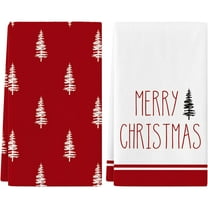 Christmas Kitchen Towels Set of 2, 18x26 Inch Merry Christmas Dish Towels Red
