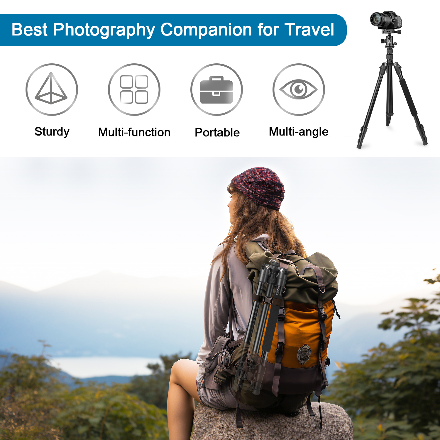 UEGOGO  Heavy-Duty 82" Professional DSLR Tripod & Monopod, 360° Pan-Tilt Ball Head, Telescoping Legs, Compatible with Canon/Nikon/Smartphones, Travel-Friendly with Carry Bag