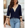 thumbnail image 3 of Women's Summer Tops Short Sleeve V Neck TShirt Casual Loose Tunic Blouse Tee Tops Navy Blue 2XL, 3 of 9