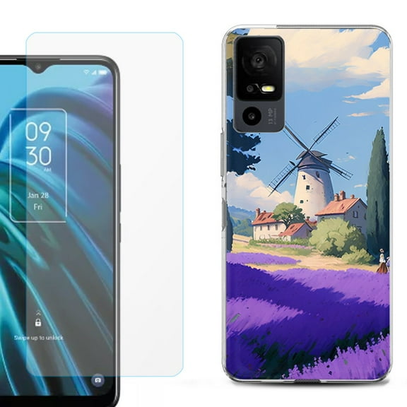 OneToughShield ® for TCL 40 XE 5G Shockproof Fashion Phone Case, with Tempered Glass Screen Protector - Lavender Field
