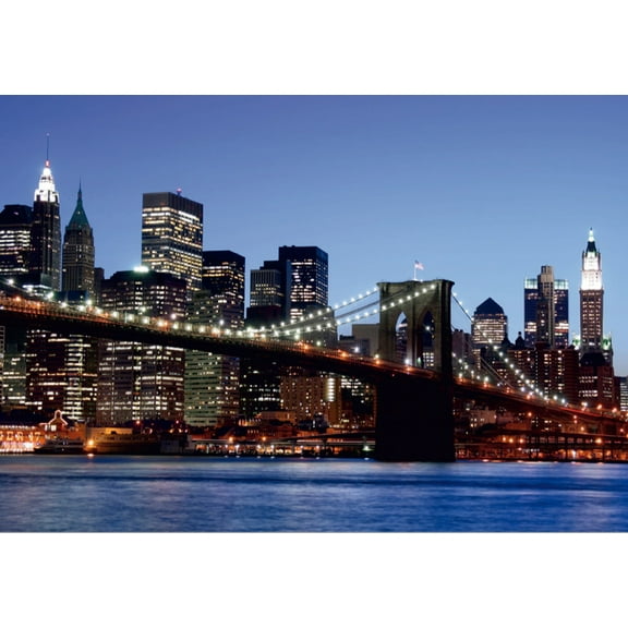 Dundee Deco's Modern Blue Orange Brooklyn Bridge Park Wall Mural, 142 in X 106 in (108 sq ft.)