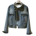 thumbnail image 5 of Sheghy Denim Jacket for Women Solid Stand Collar Button Long Sleeve Casual Navy M, 5 of 6