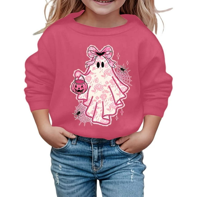 Liyamei Mignon Imprimé Filles Mode Décontractée Col Rond Manches Longues Chandail en Molleton pour Enfants Taille Rose, 12-18 Mois