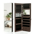 thumbnail image 1 of Gymax Wall Door Mounted Jewelry Armoire with 96 LED Lights and Makeup Rack, Brown, 1 of 10
