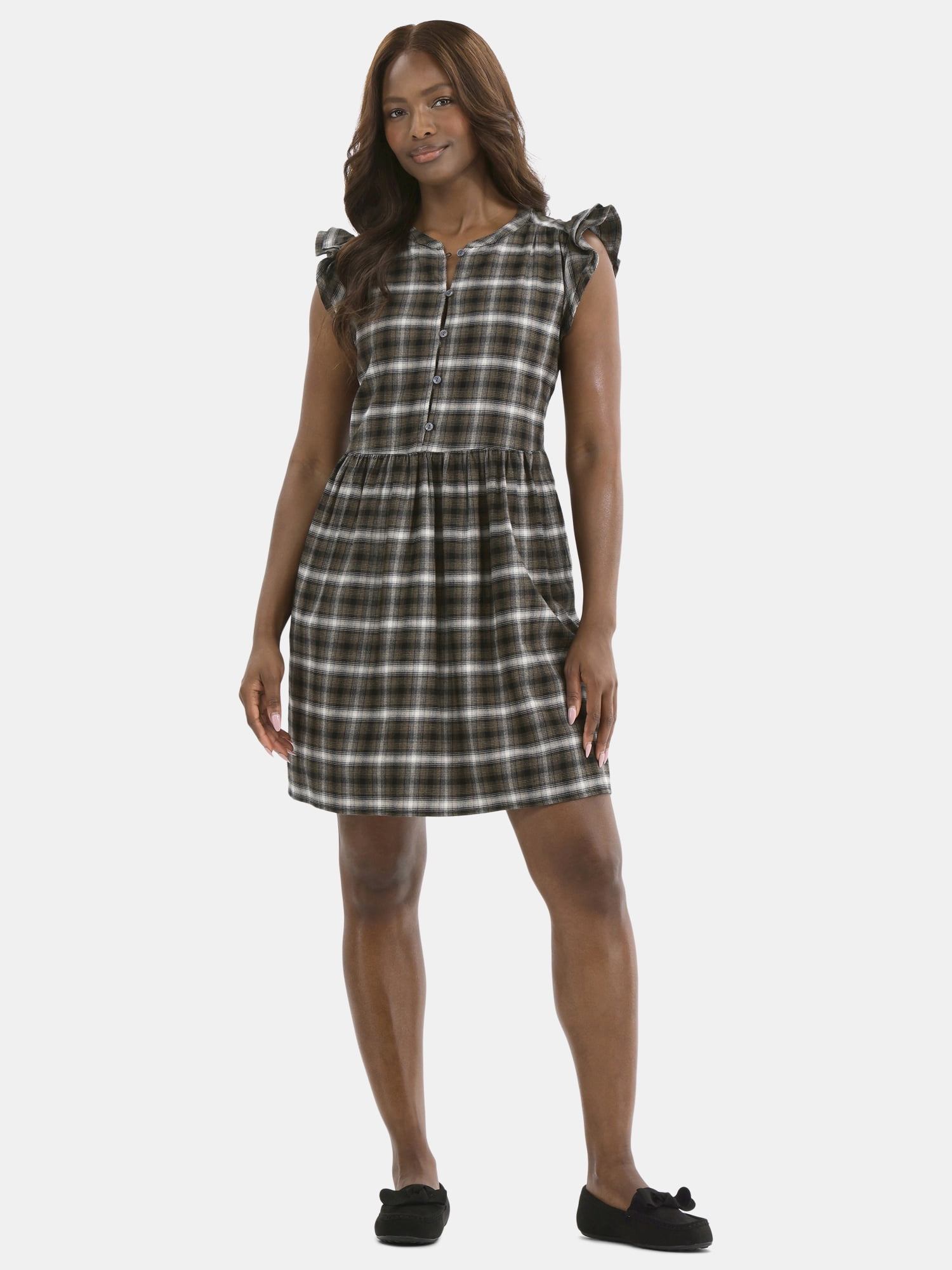 Time and Tru Women's Cotton Mini Dress with Flutter Sleeves, Sizes XS-XXXL