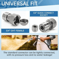 thumbnail image 6 of Garden Hose to Mini Power Washer Adapter-3/4 GHT to 1/4", Garden Hose Pressure Washer Attachment, Convert Water Hose to Power Washer Connector, Stainless Steel (Connector +5 Nozzle Set), 6 of 6
