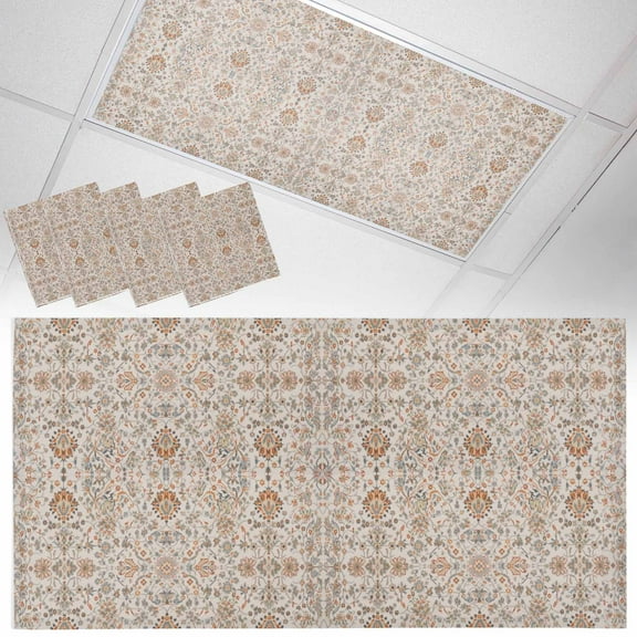 4 Pack Boho Vintage Fluorescent Light Covers for Ceiling Lights Tribal Style Flowers Magnetic Ceiling Light Covers Overhead Light Filters for Office Classroom Home