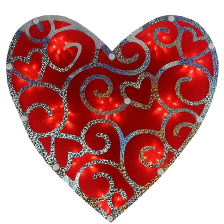 12" Lighted Valentine's Day Shimmering Heart Window Silhouette Decoration