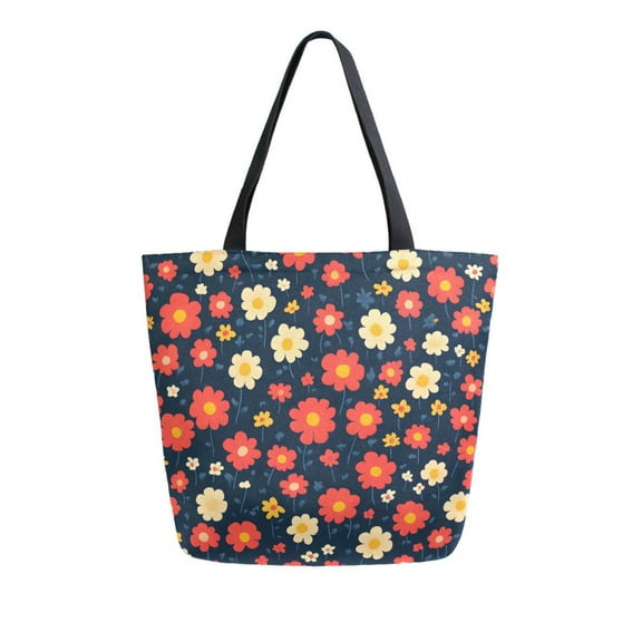 FORMRS Womens Canvas Tote Bag with Zipper Inner Pocket Shoulder Handbag, Red Floral