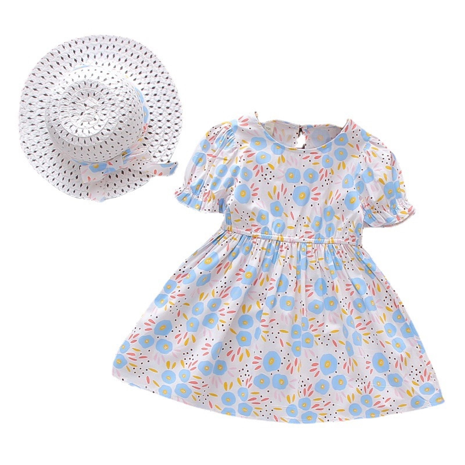 nsendm Girls Dress Big Kid Clothes Striped Tee Dress Princess Clothes Kids Toddler Summer Hat Baby Outfits Floral Dress Beach Toddler Princess Dress Light Blue 3 4 Years Walmart