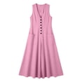 thumbnail image 4 of Kilaqueen Summer Maxi Dresses for Women Cotton Linen V Neck Sleeveless Beach Sundress Button Casual Loose Tank Dress with Pockets, 4 of 7