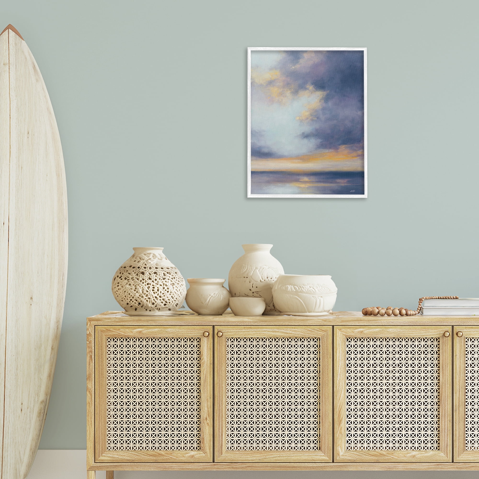 Stupell Industries Light Of Dawn Seascape Landscape Painting White Framed Art Print Wall Art, 24 x 30