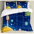 thumbnail image 1 of Kid's Activity Duvet Cover Set King Size, Colorful Space Themed Activity Board Interplanetary Travel Racing in Cosmos, Decorative 3 Piece Bedding Set with 2 Pillow Shams, Multicolor, by Ambesonne, 1 of 3