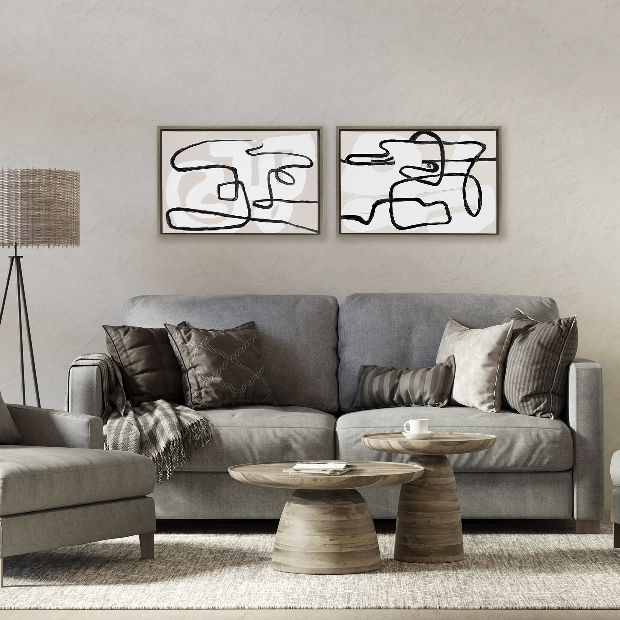 Stupell Industries Neutral Twists & Turns 2 Piece Brown Framed Floater Canvas Set, design by Lanie Loreth