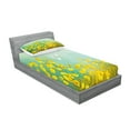 thumbnail image 2 of Ambesonne Nature Fitted Sheet & Pillow Sham Set, Daisies and Dragonflies, Twin, Green Yellow, 2 of 2
