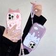thumbnail image 3 of Compatible con funda para iPhone 13, color crema fresa + pulsera con bonito patrón, suave TPU para iPhone 13, funda para mujer, protección para orificios de cámara, funda para iPhone 13 de 6,1 pulgada, 3 of 4