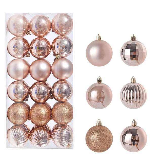 Rose Gold Christmas Tree Ornament Bauble Pack 36Pc Small Plastic Decorations Set Hanging Party Decoration Home Holiday Colorful Ball Rose Gold Finish #9Q0i3