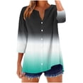 thumbnail image 3 of Jsaierl Tops for Women 3/4 Sleeve Cotton Linen Casual Button Up V Neck Shirts Cute Print Ladies Blouses Classic T-shirts Top S-2XL, 3 of 6