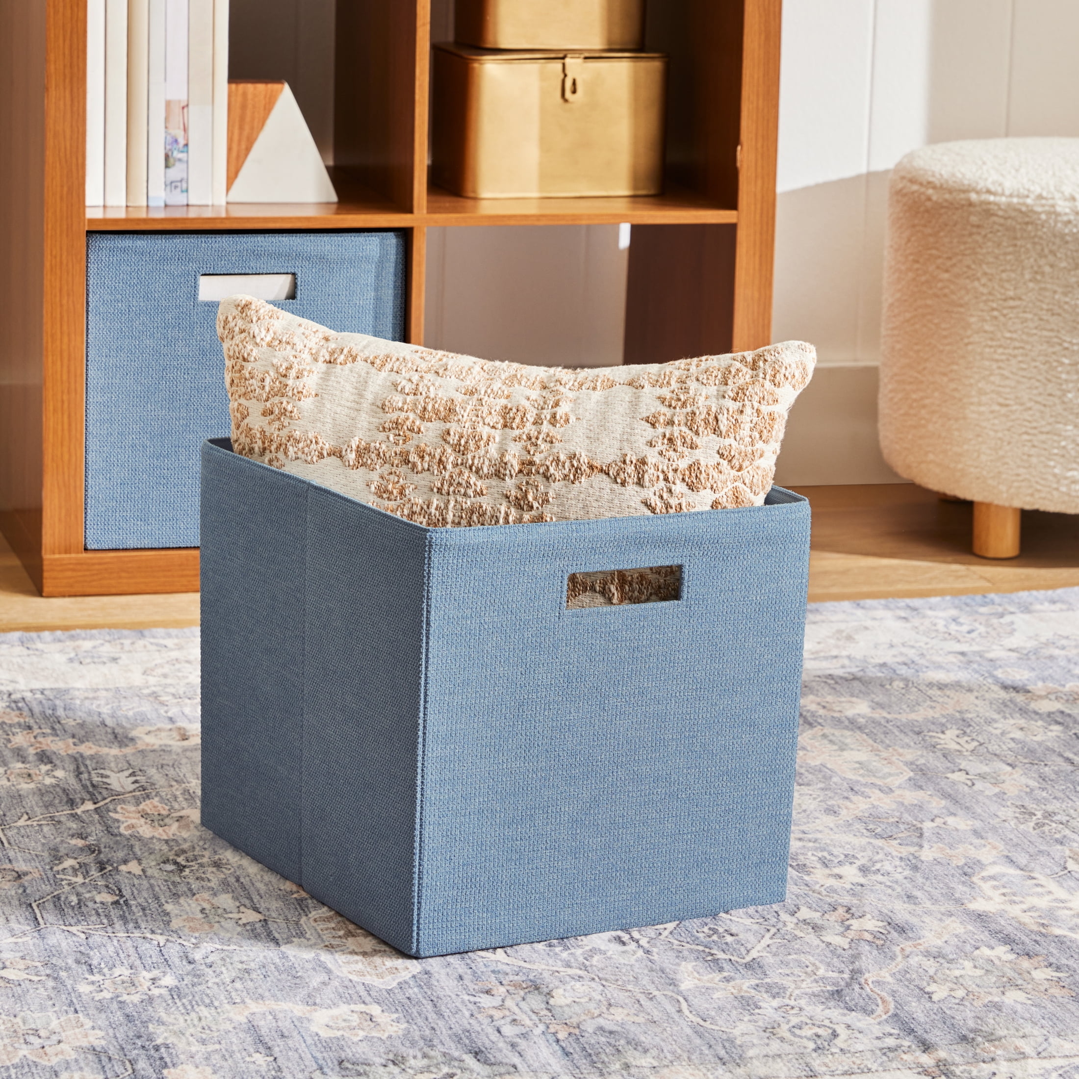 Better Homes & Gardens Collapsible Fabric Cube Storage Bin, Soft Blue Textured