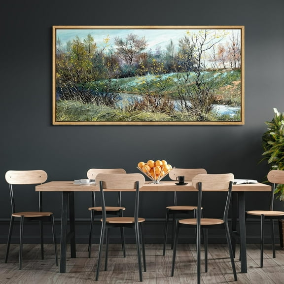 IDEA4WALL Extra Large Framed Canvas Print Wall Art Springtime Brushstroke Illustrations Nature Scene Antique Retro Fine Art Oversized Artwork Relax/Calm for Living Room - 60"x30"
