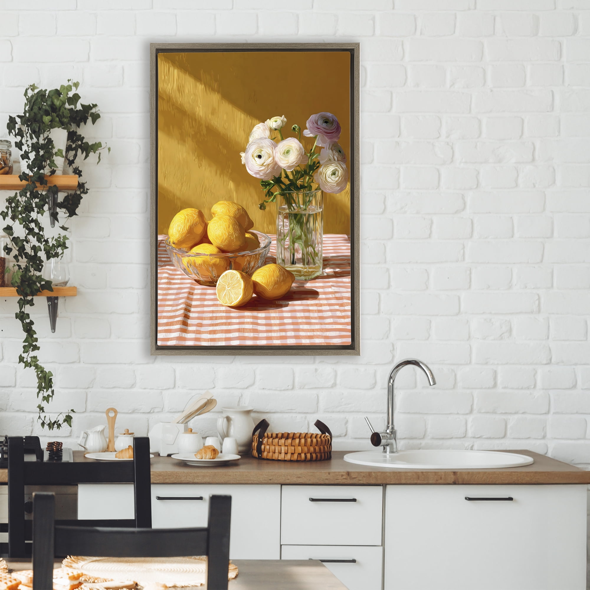 Stupell Industries Lemony Breakfast Arrangement Brown Framed Floater Canvas Wall Art, design by Petal Prints Design
