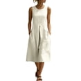 thumbnail image 2 of IUYRTFE Women's Loose Fit Sleeveless Tank Dress with Pockets Cotton Linen Blend Casual Summer Midi Dress, 2 of 6