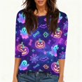 thumbnail image 4 of Halloween Shirts Women Plus Size Funny 3/4 Sleeve Pullover Horror Halloween Ghost Pumpkin Printed Tops Spooky Crew Neck T Shirts Three Quarter Length Blouse,S, 4 of 7