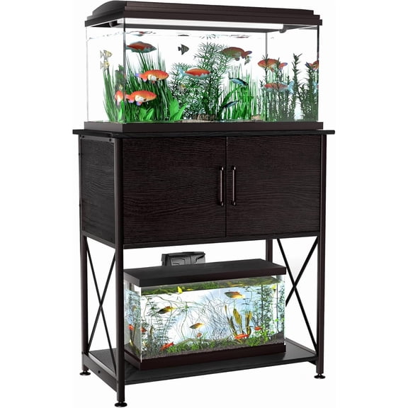 5-10 Gallon Fish Tank Stand, Metal Double Aquarium Stand with Cabinet for Fish Tank Accessories Storage, Heavy Duty 20.5" L* 11.02" W Tabletop, 500LBS Capacity