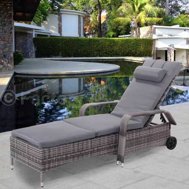 Goplus Outdoor Chaise Lounge Chair Recliner Cushioned Patio Furni
