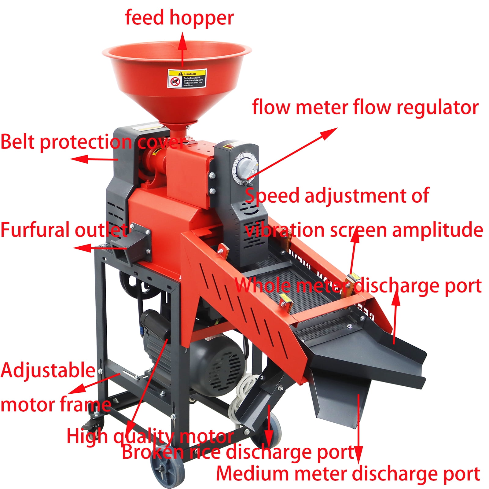 Electric Wheat Cereals Sheller Huller Rice Mill with Vibrating Screen 30-170KG/H 220V