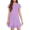 thumbnail image 2 of OIOLOYJM Girls Dress Ruffled Flutter Sleeve Crew Neck Cute Printing Casual A-Line Dresses Summer Vacation Going Out Dresses Light Purple 7-8 Year, 2 of 6