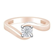 1/8 Carat Round White Natural Diamond Swirl Wave Ring 14k Rose Gold Over Sterling Silver (0.12 Cttw)