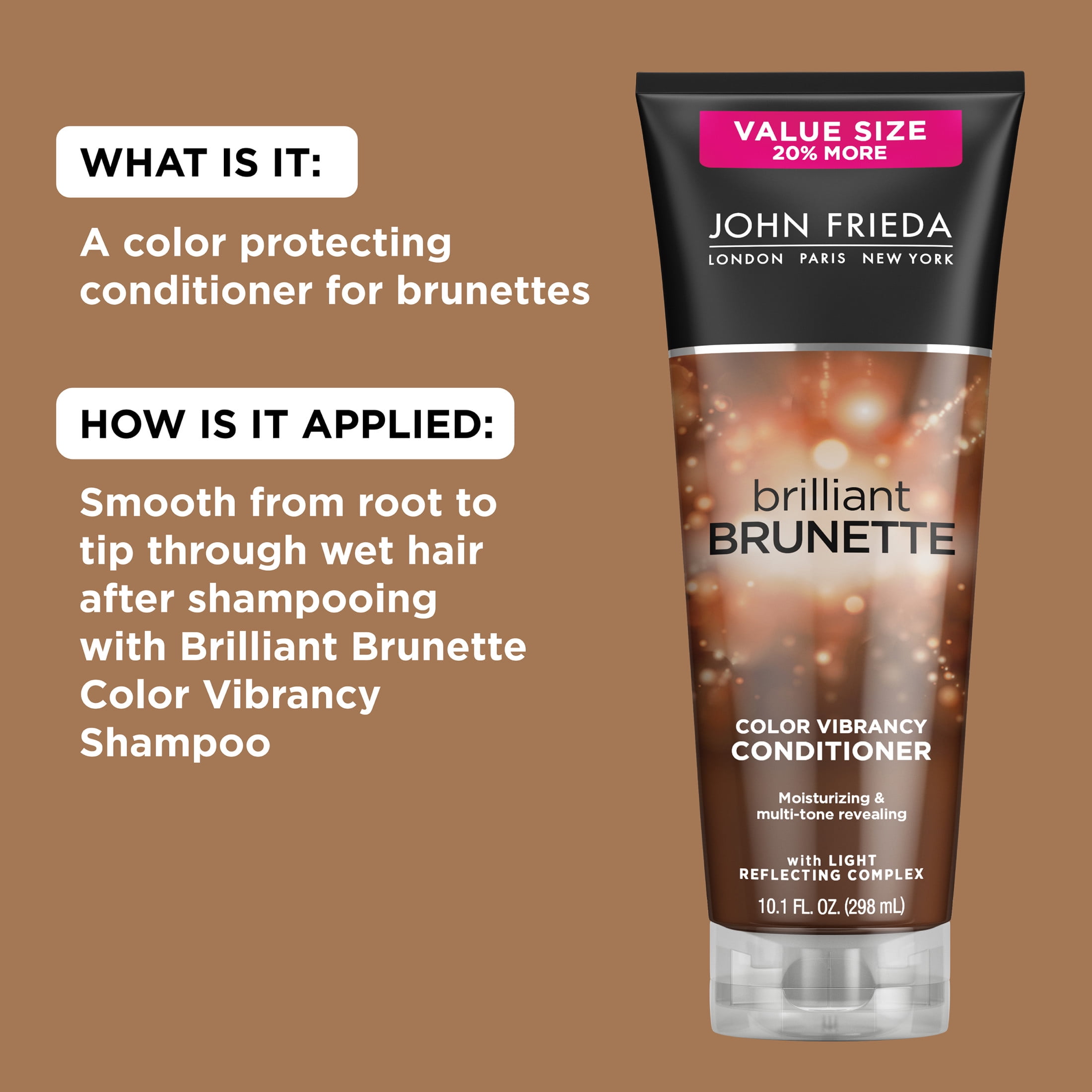 John Frieda Brilliant Brunette Color Vibrancy Conditioner, Helps Unlock Vibrant Color, 10.1 Ounce Value Size