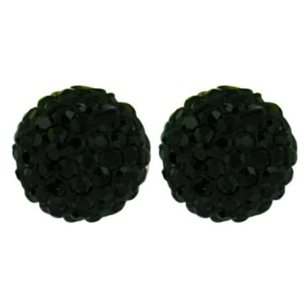 Sterling Silver 12 mm Ball Ferido Black Crystal Pave Earring