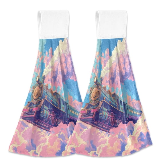 BZSMCE Hanging Hand Towels Fashion Cloudbound Express Pattern 2-Pack - Velcro Style Bathroom Kitchen Towels