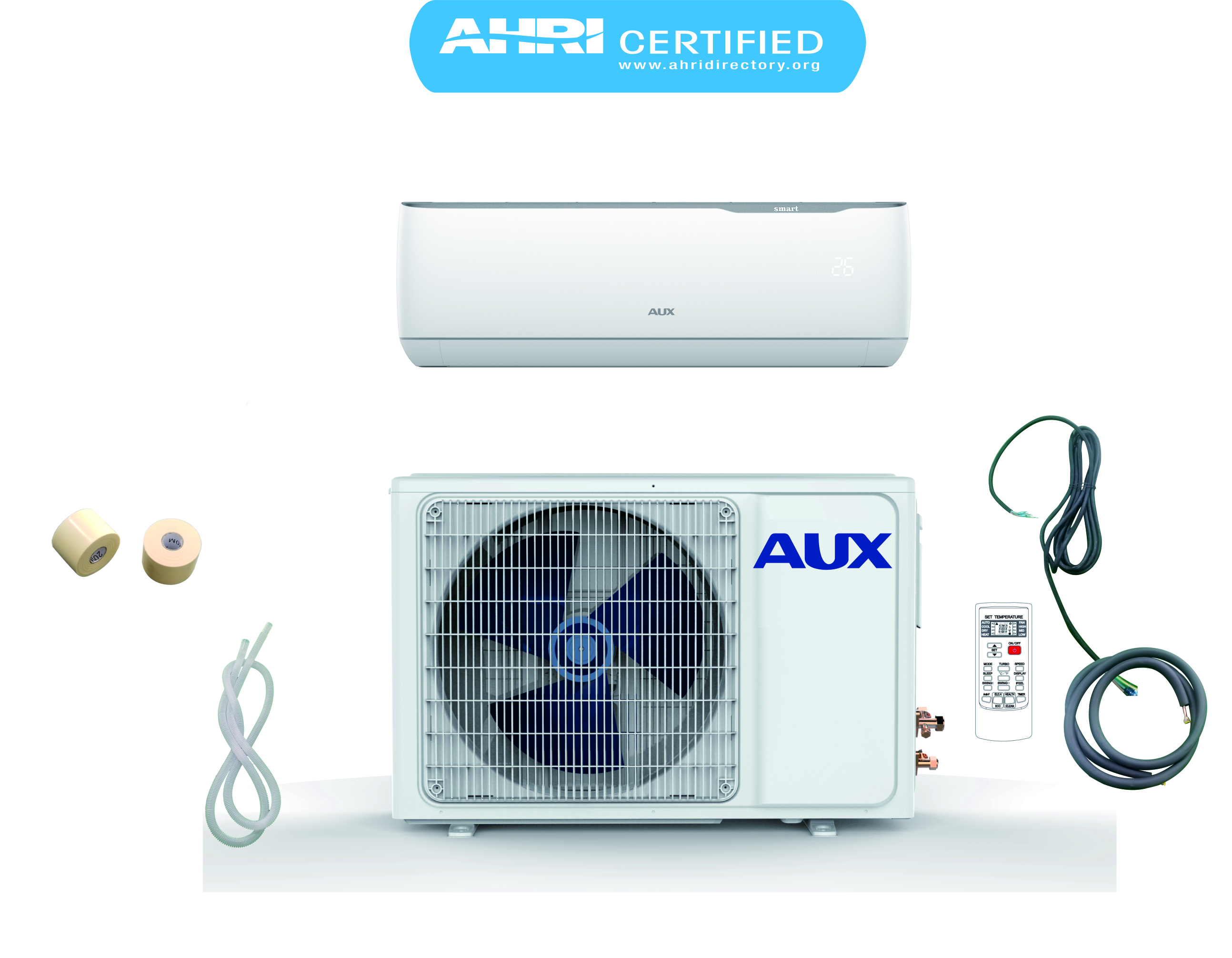 AUX 12,000 BTU Ductless Mini Split Air Conditioner with Heat Pump, 17 SEER, J-Smart, 115V, 1Ton, 12ft with KIT, Wall Mount, (Room Size : 400 ~ 600 Square Feet) - image 1 of 4