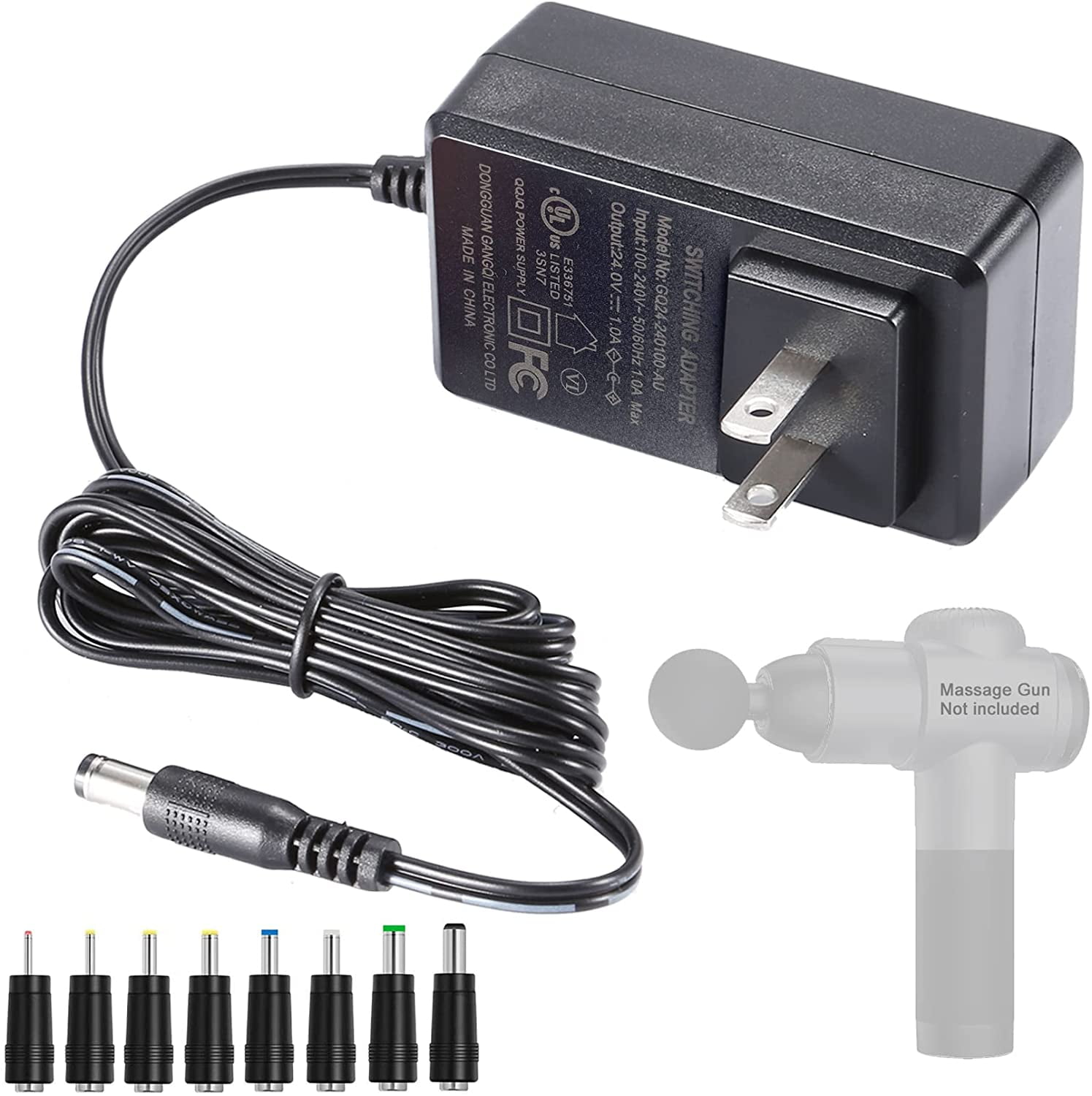 Massage Gun Charger with 8pcs DC Header, 24V/1A Massage Gun Charger