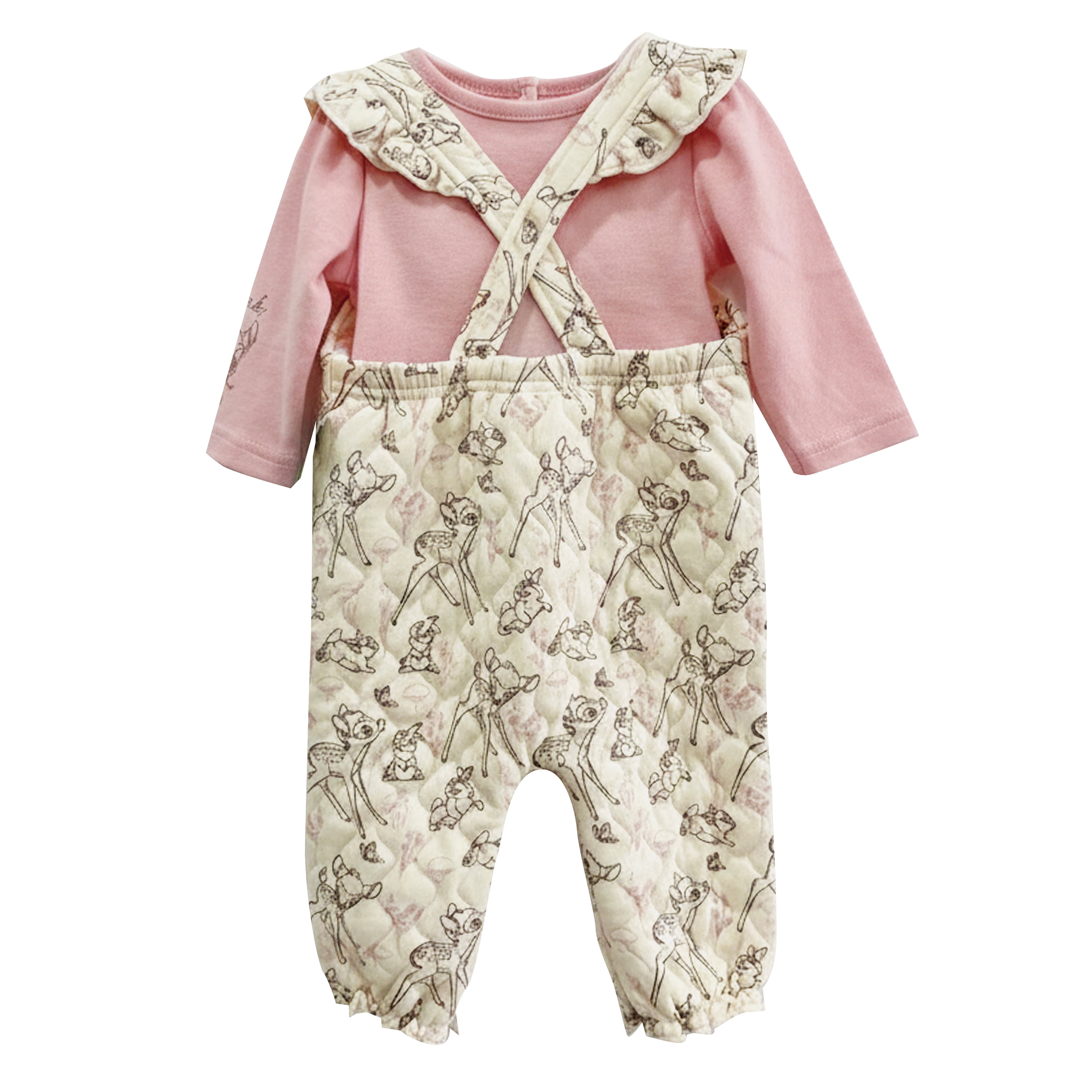 Disney Clothes Baby Girls 2-Piece Overall Set – Long Sleeve Top with Suspender Romper Minnie, Pooh, Bambi & Marie (Newborn–Infant)