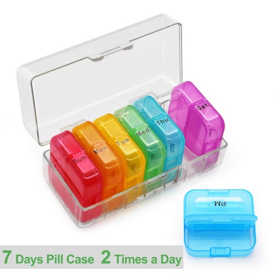 Weekly 7 Day Pill Organizer 2 Times A Day Portable Travel Medicine Organizer Moisture-Proof Pill Cases AM PM Pill Box Design for Vitamins Fish Oil Compartments Supplements (Clear Box)