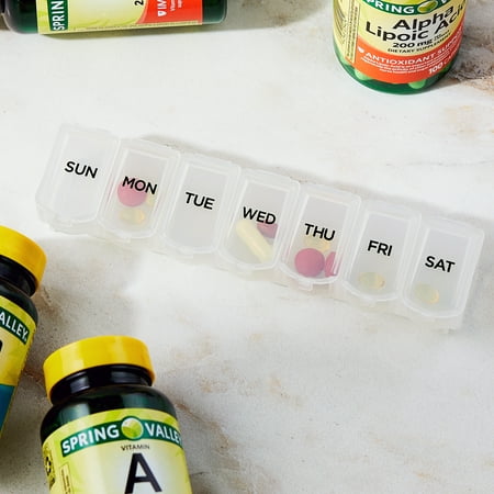 Equate Weekly Pill Planner, Portable Medicine Box with 7 Compartments, Travel-Friendly,